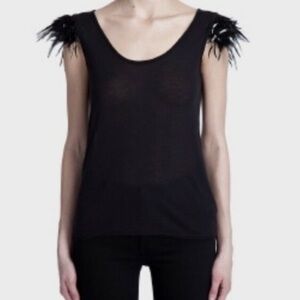 Bird by Juicy Couture - Black Feather-Embellished Women's Top - XS